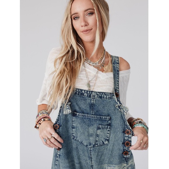 NWT Three Bird Nest High Hopes Slouchy Denim Overalls M Blue Bandana Jumpsuit - Picture 3 of 13